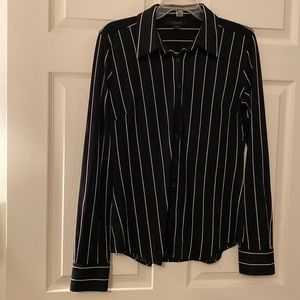Express shirt  Black with black sheer ivory stripes